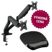 Držák monitoru Brateck LDT46-C024E dvě ramena vedle sebe mechanická pružina + podložka pod myš a zápěstí Fellowes CRYSTAL